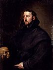 Sir Antony Van Dyck Canvas Paintings - Portrait Of A Monk Of The Benedictine Order, Holding A Skull